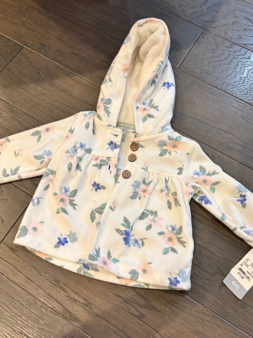 Carters Floral Hooded Baby Jacket - Cream with Pastel Flowers
